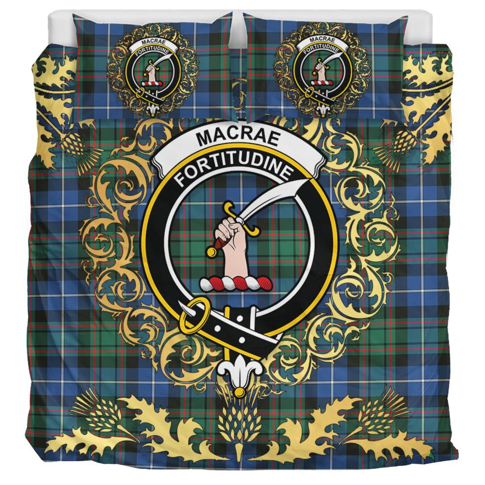 MacRae Hunting Ancient Tartan Crest Bedding Set - Golden Thistle Style