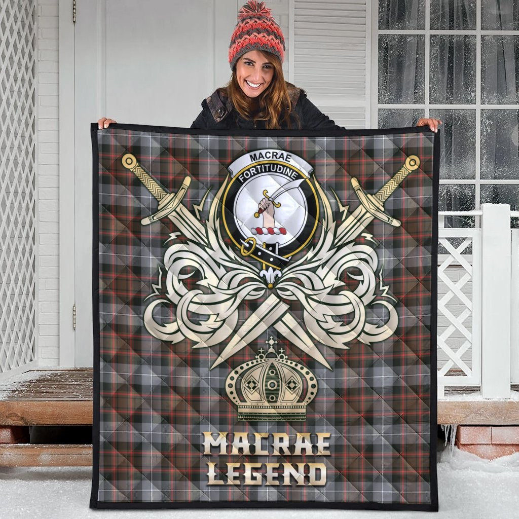 MacRae Hunting Weathered Tartan Crest Legend Gold Royal Premium Quilt