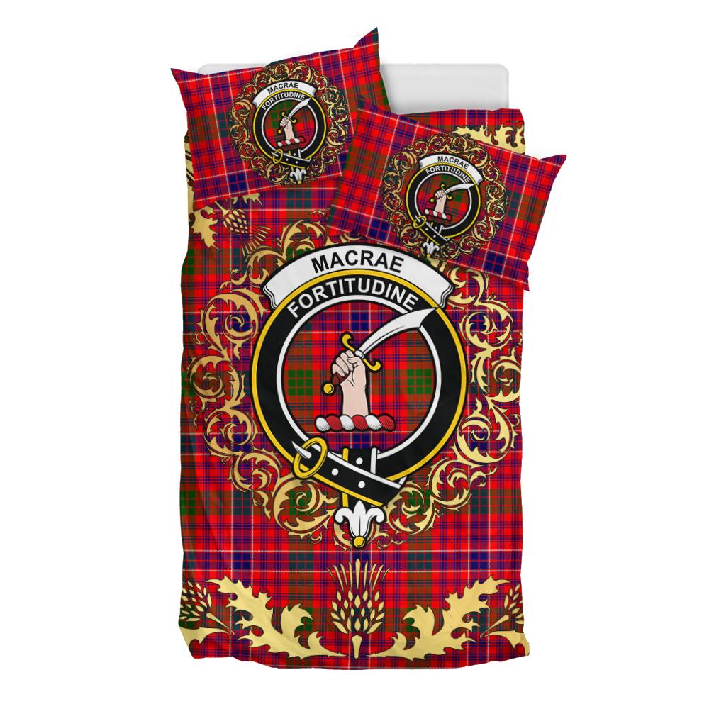 MacRae Modern Tartan Crest Bedding Set - Golden Thistle Style