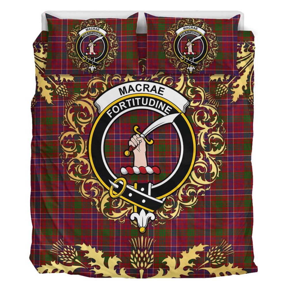 MacRae Red Tartan Crest Bedding Set - Golden Thistle Style