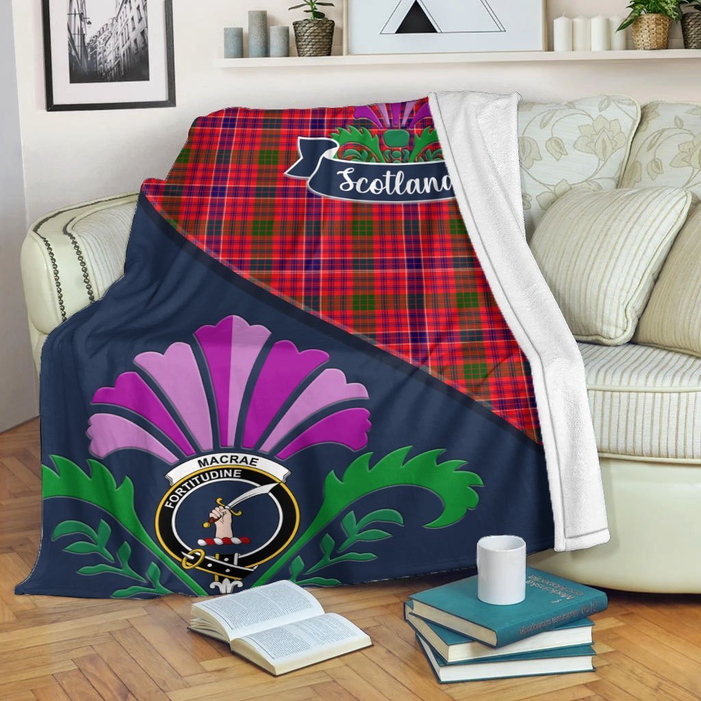 MacRae Tartan Crest Premium Blanket - Thistle Style