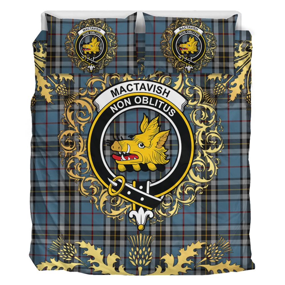 MacTavish Dress Tartan Crest Bedding Set - Golden Thistle Style