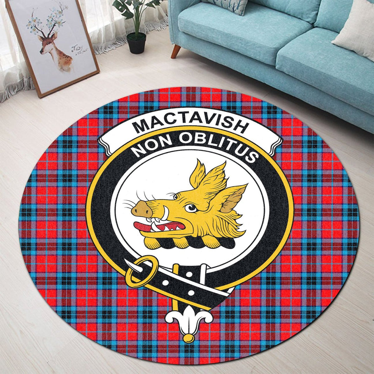 MacTavish Modern Tartan Crest Round Rug