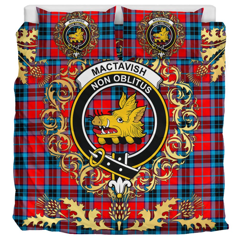 MacTavish Modern Tartan Crest Bedding Set - Golden Thistle Style