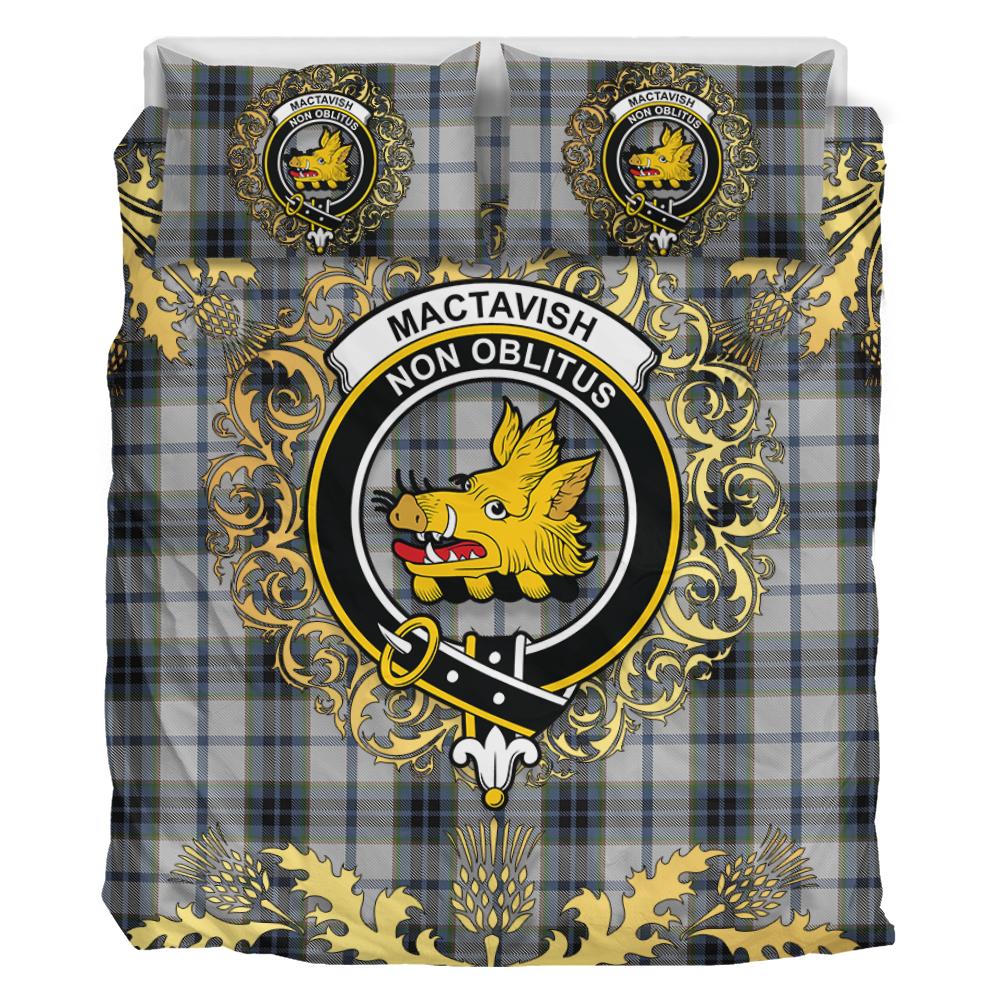MacTavish of Dunardry Tartan Crest Bedding Set - Golden Thistle Style