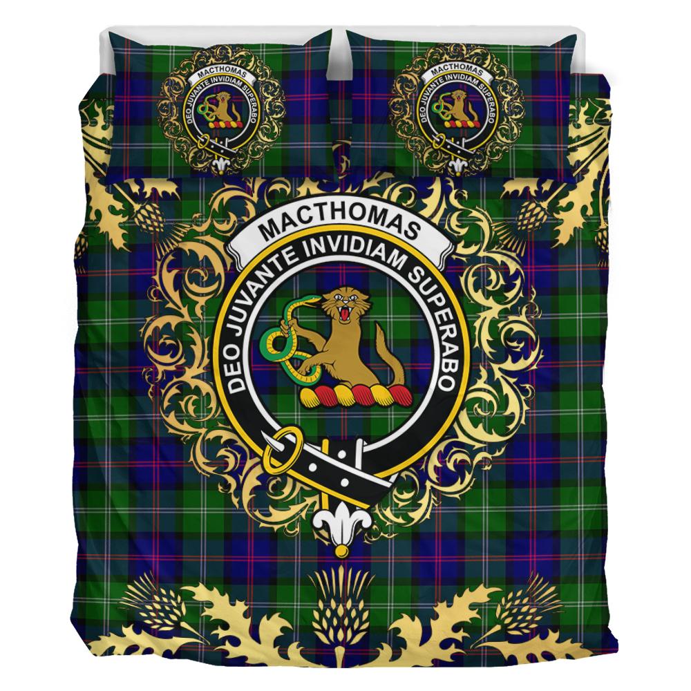 MacThomas Modern Tartan Crest Bedding Set - Golden Thistle Style