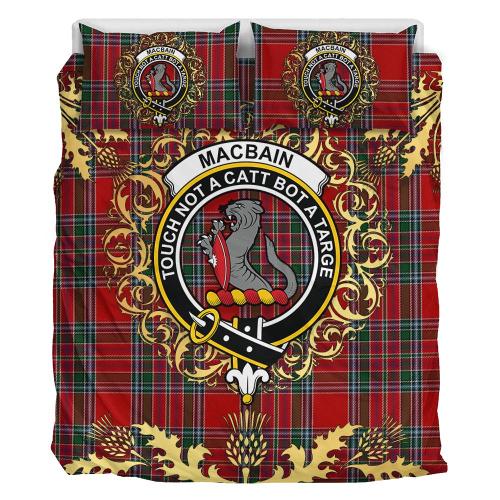 Macbain 02 Tartan Crest Bedding Set - Golden Thistle Style