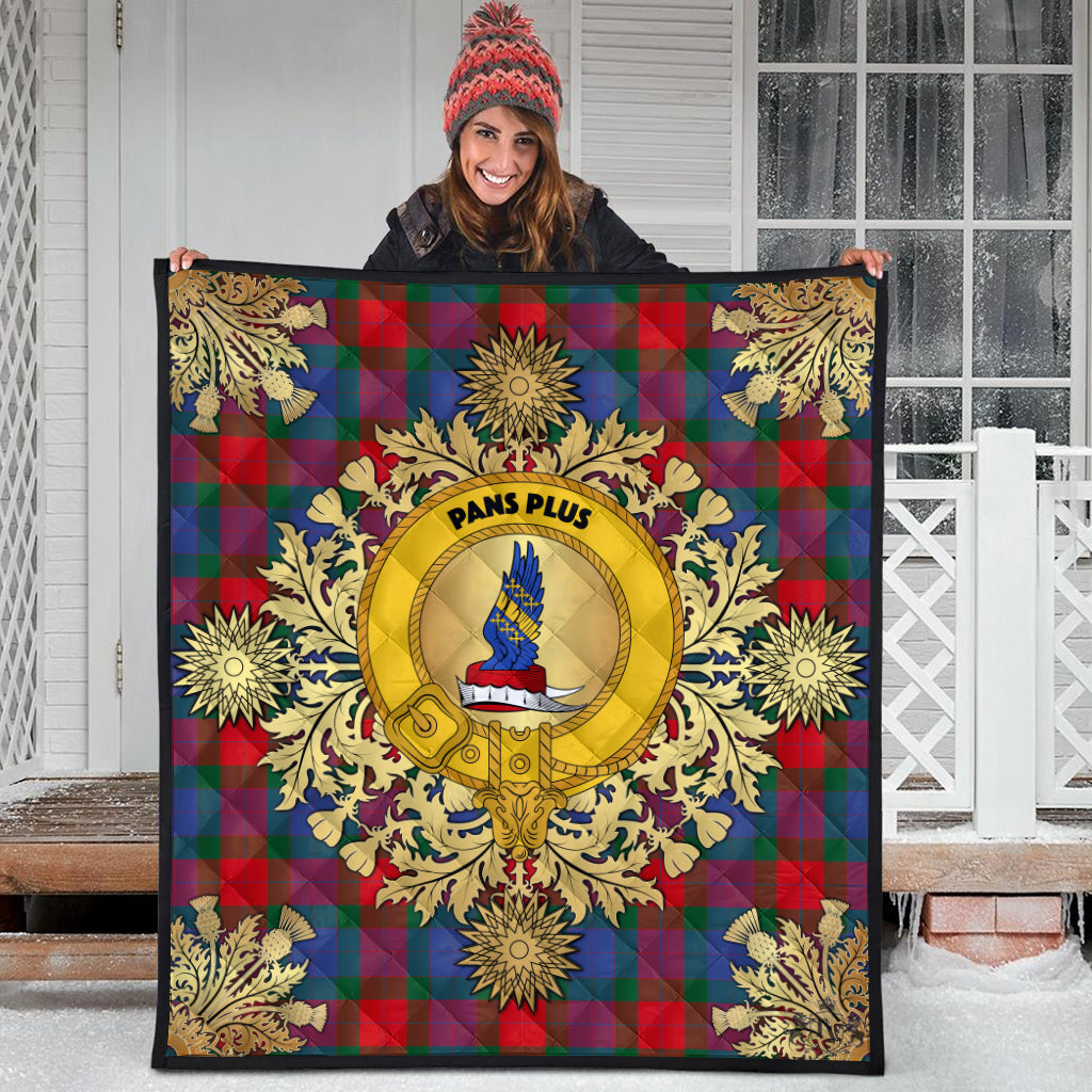 Mar Tartan Crest Premium Quilt - Gold Thistle Style