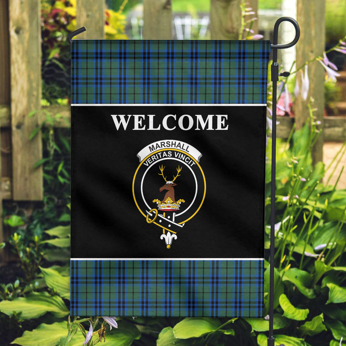 Marshall Tartan Crest Black Garden Flag