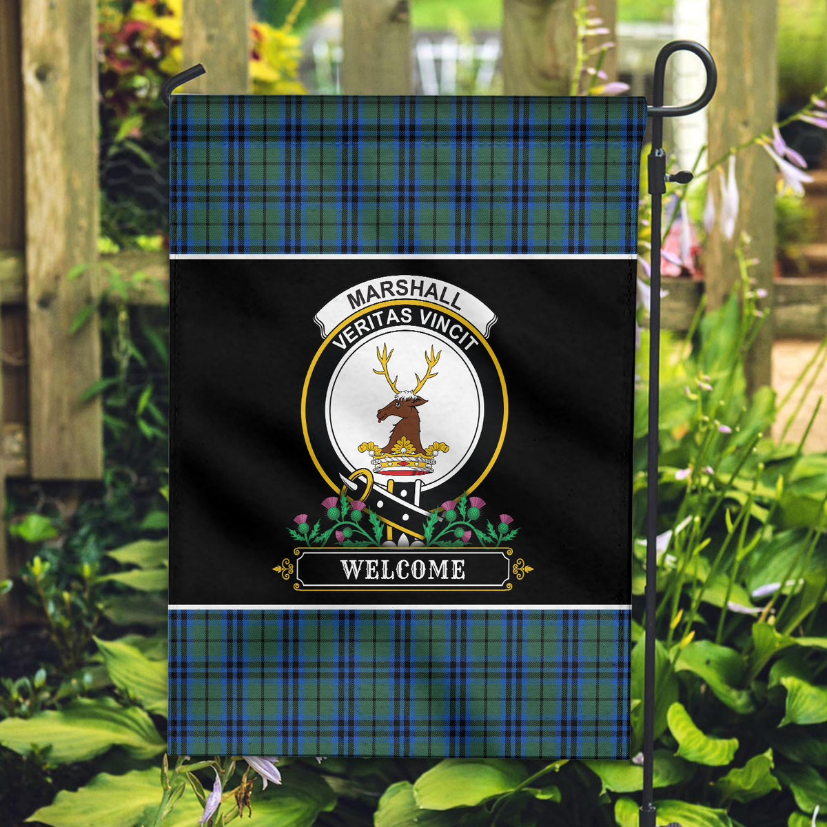 Marshall Tartan Crest Garden Flag - Welcome Style