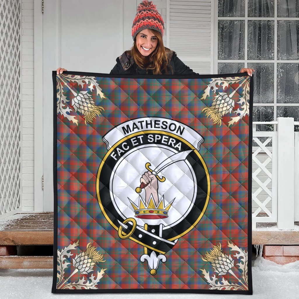 Matheson Ancient Tartan Crest Premium Quilt - Gold Thistle Style