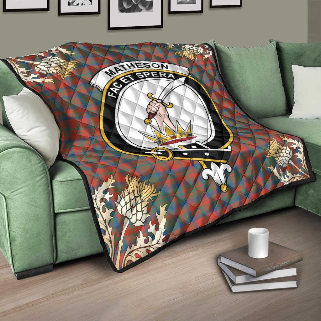 Matheson Ancient Tartan Crest Premium Quilt - Gold Thistle Style