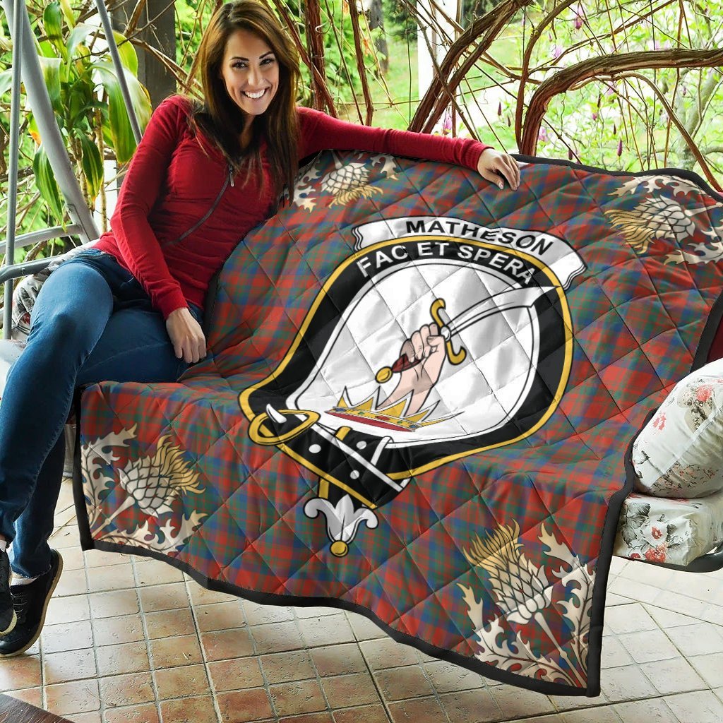 Matheson Ancient Tartan Crest Premium Quilt - Gold Thistle Style