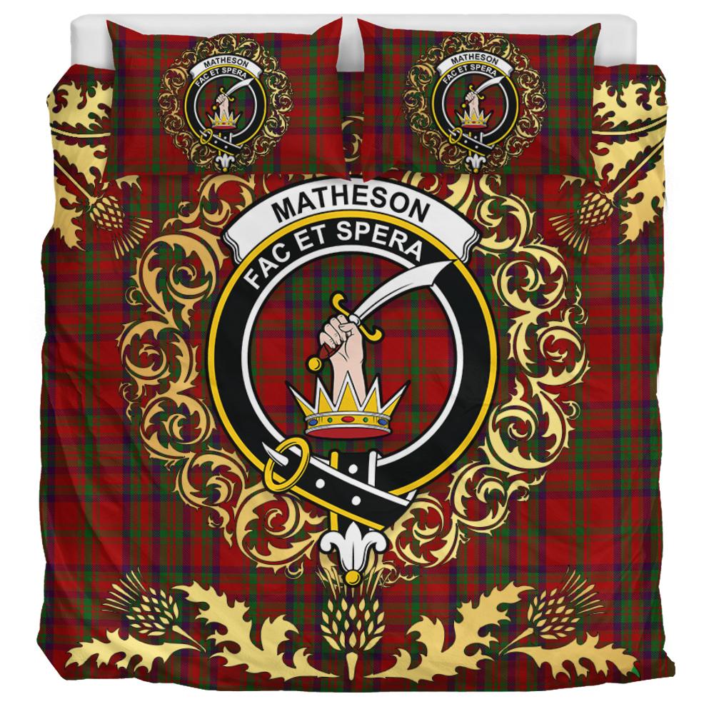 Matheson Dress Tartan Crest Bedding Set - Golden Thistle Style