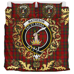 Matheson Dress Tartan Crest Bedding Set - Golden Thistle Style