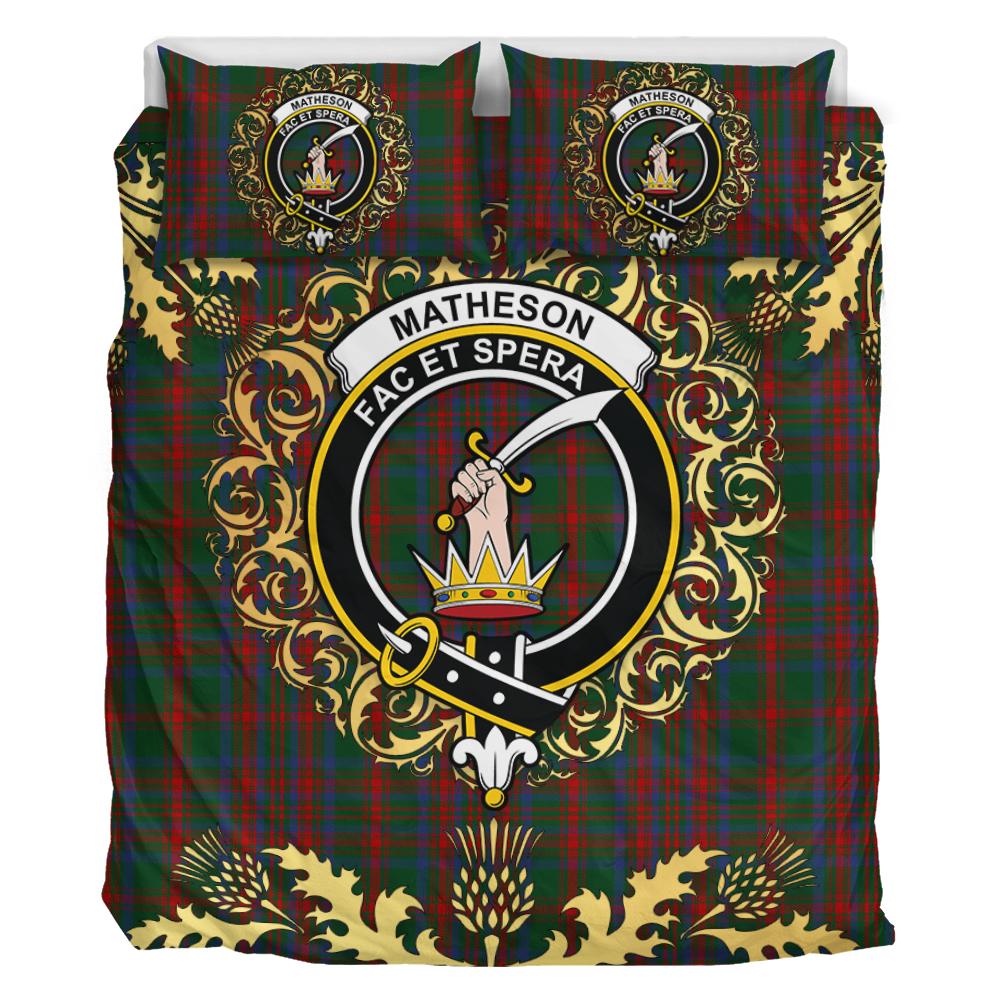 Matheson Hunting 02 Tartan Crest Bedding Set - Golden Thistle Style