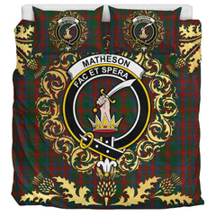 Matheson Hunting 02 Tartan Crest Bedding Set - Golden Thistle Style