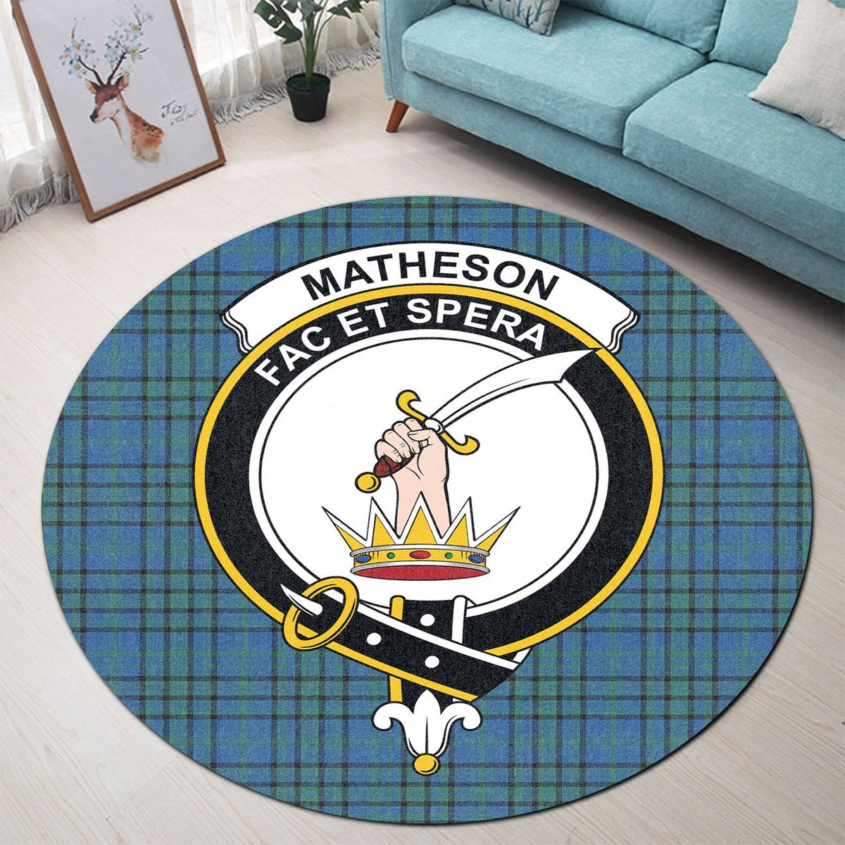 Matheson Hunting Ancient Tartan Crest Round Rug