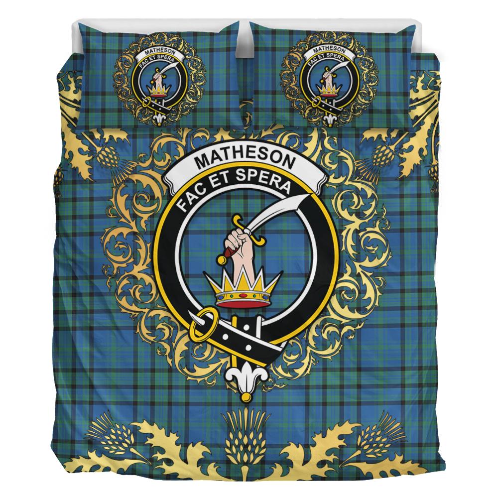 Matheson Hunting Ancient Tartan Crest Bedding Set - Golden Thistle Style