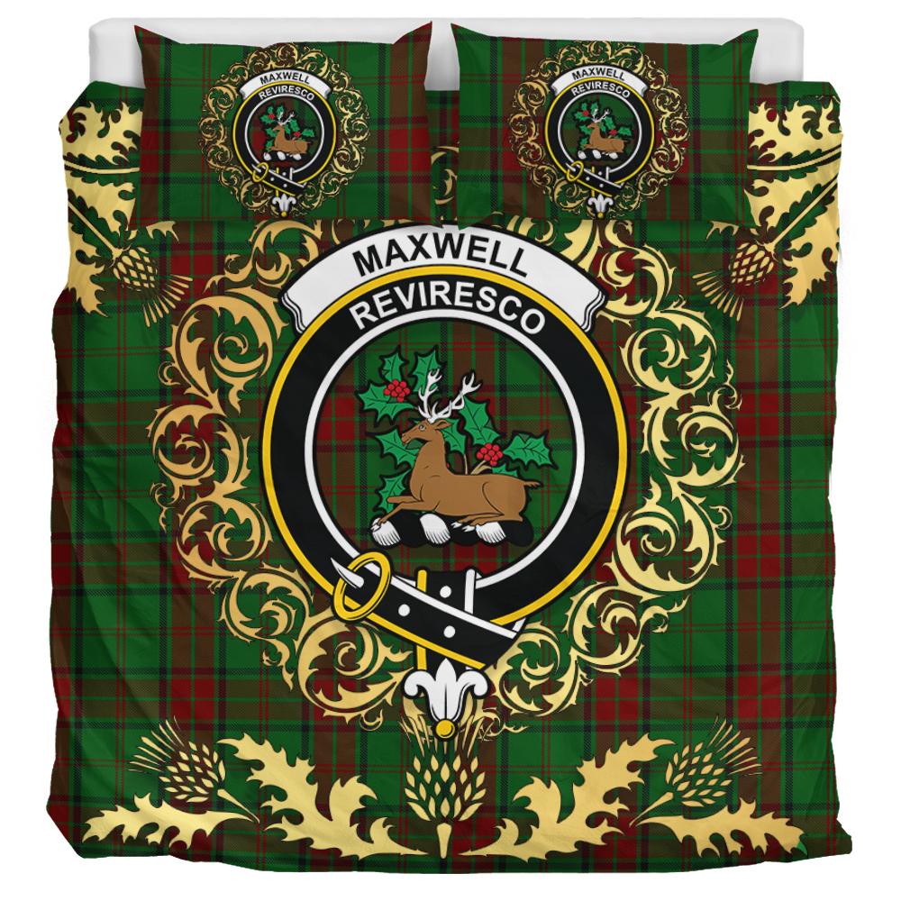 Maxwell Hunting Tartan Crest Bedding Set - Golden Thistle Style