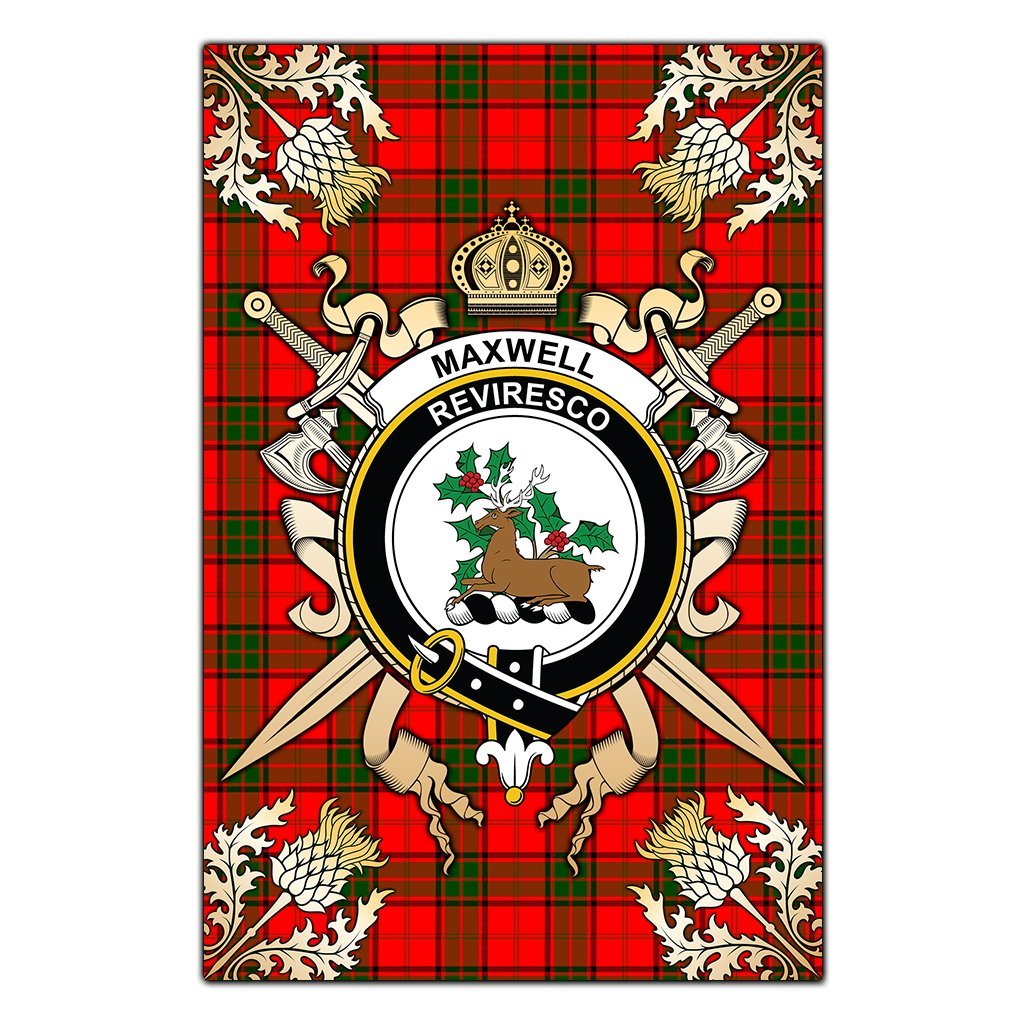 Maxwell Modern Tartan Crest Black Garden Flag - Gold Thistle Style