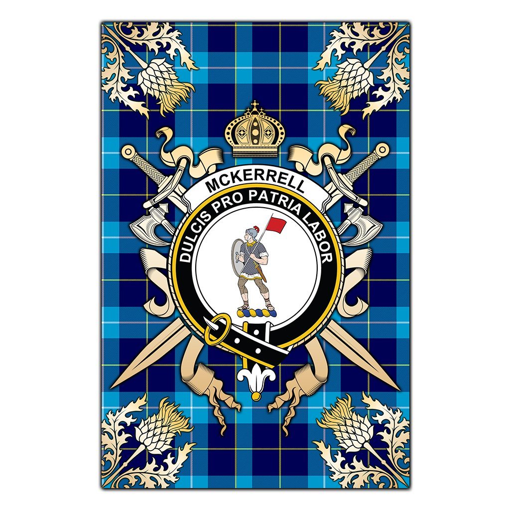 McKerrell Tartan Crest Black Garden Flag - Gold Thistle Style