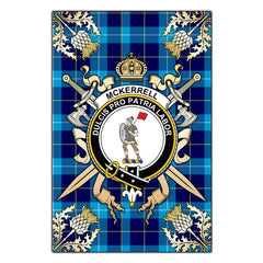 McKerrell Tartan Crest Black Garden Flag - Gold Thistle Style