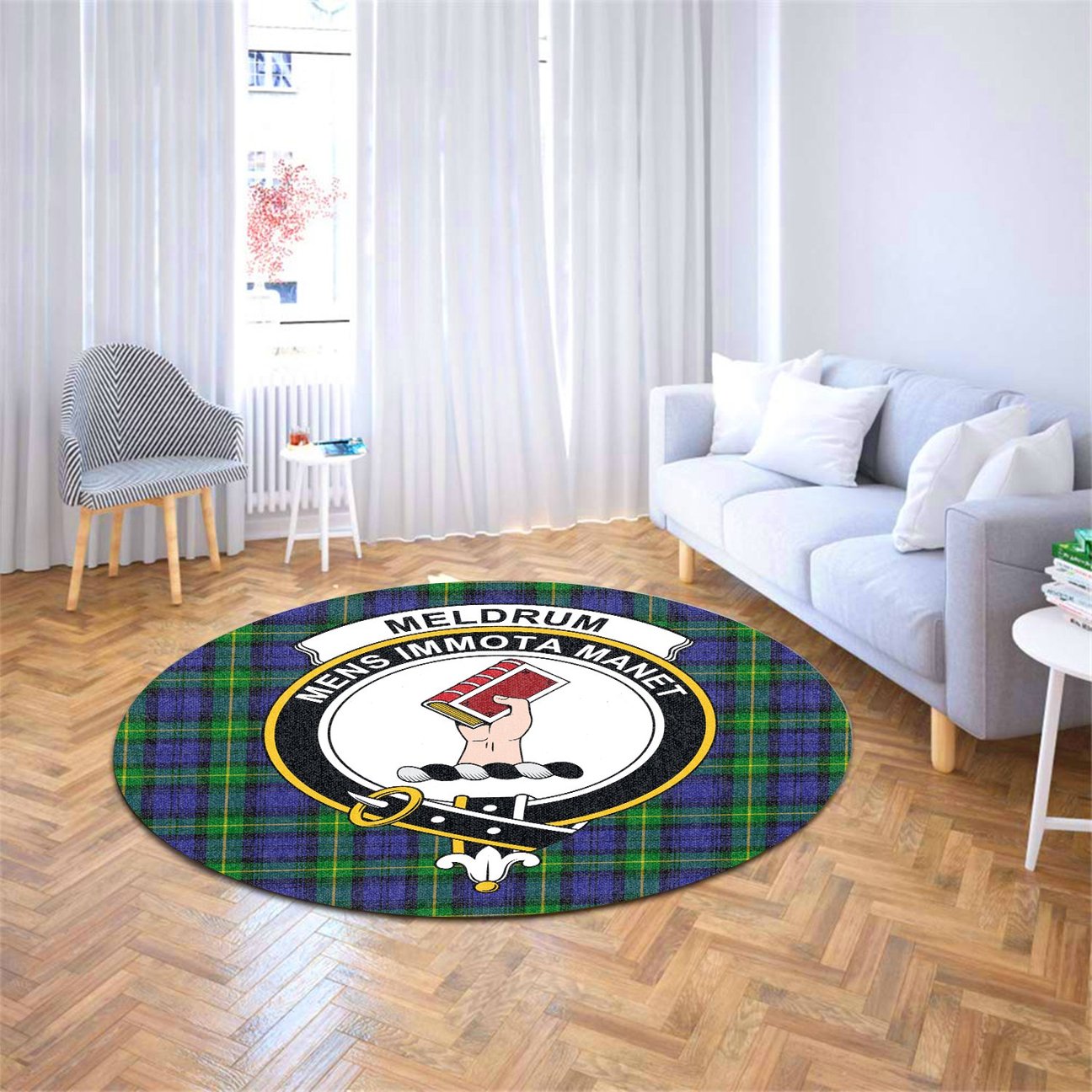 Meldrum Tartan Crest Round Rug