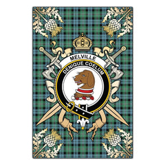 Melville Tartan Crest Black Garden Flag - Gold Thistle Style
