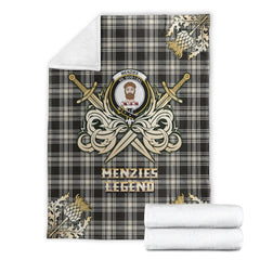 Menzies Black & White Ancient Tartan Gold Courage Symbol Blanket
