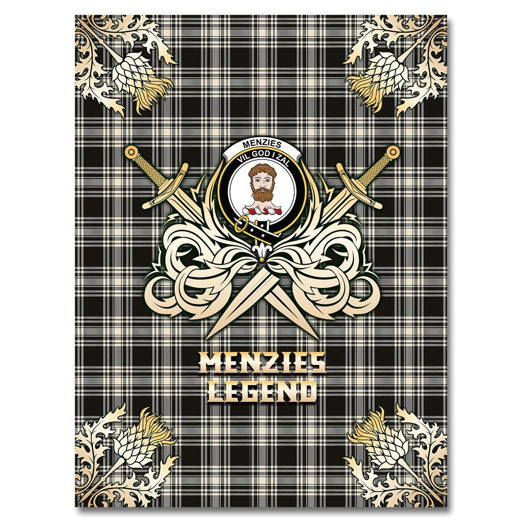 Menzies Black & White Ancient Tartan Gold Courage Symbol Blanket