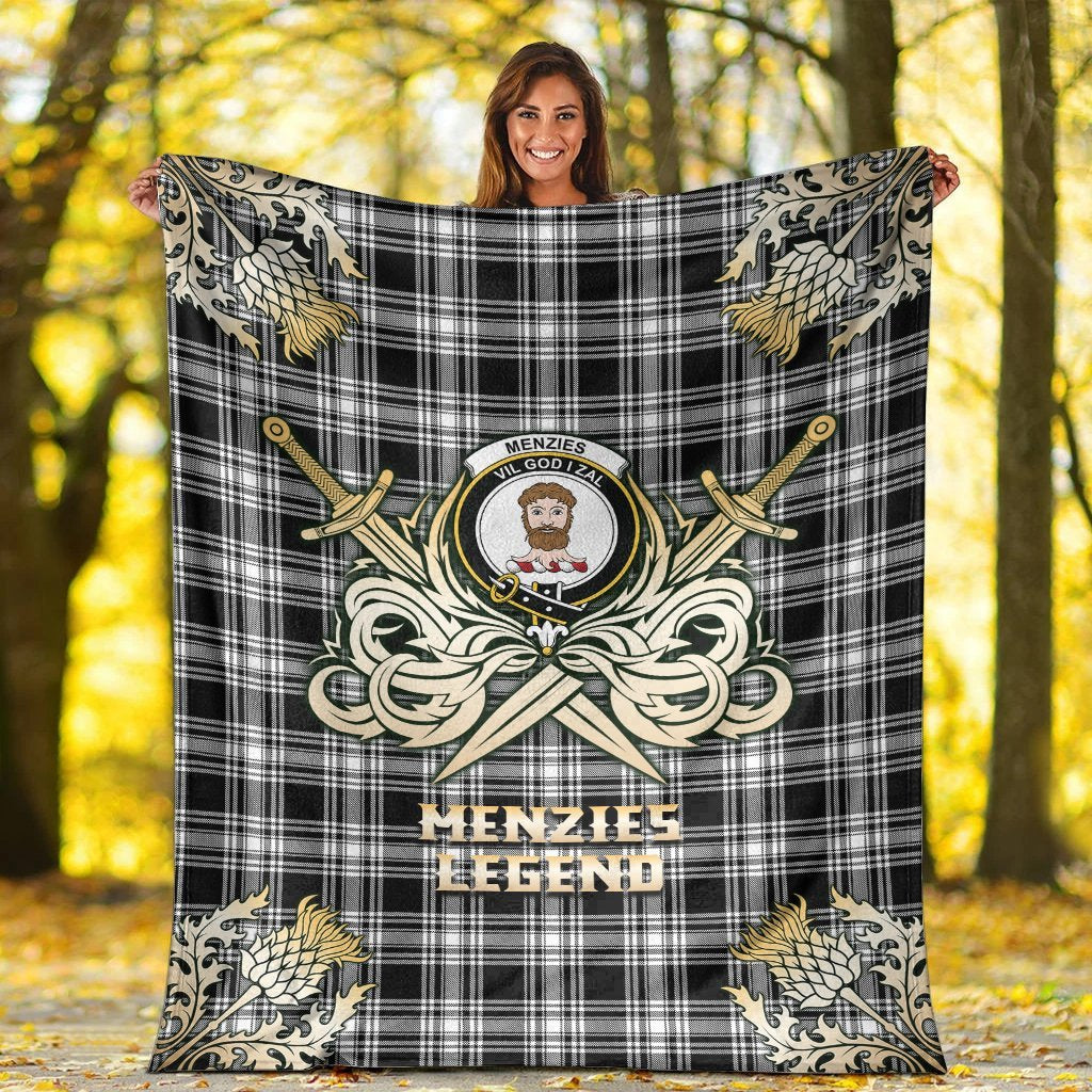 Menzies Black & White Modern Tartan Gold Courage Symbol Blanket
