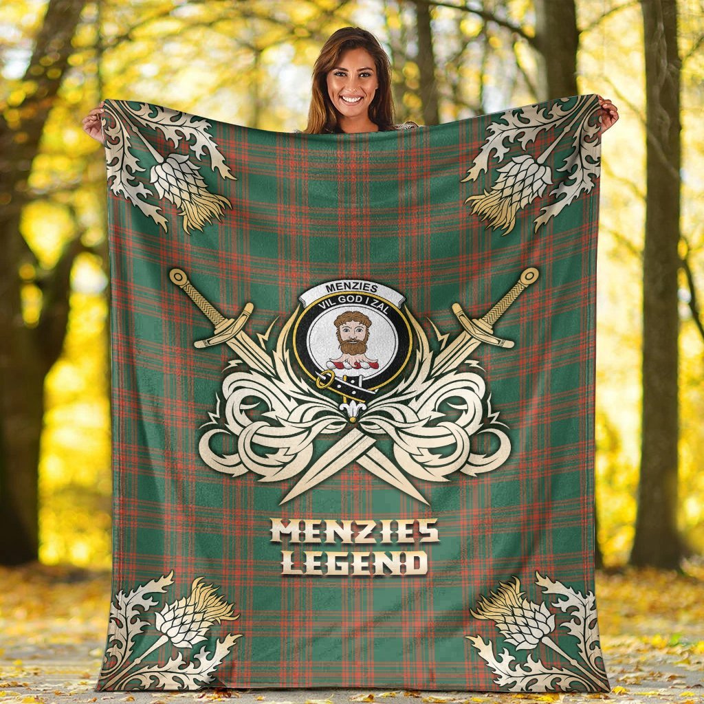Menzies Green Ancient Tartan Gold Courage Symbol Blanket