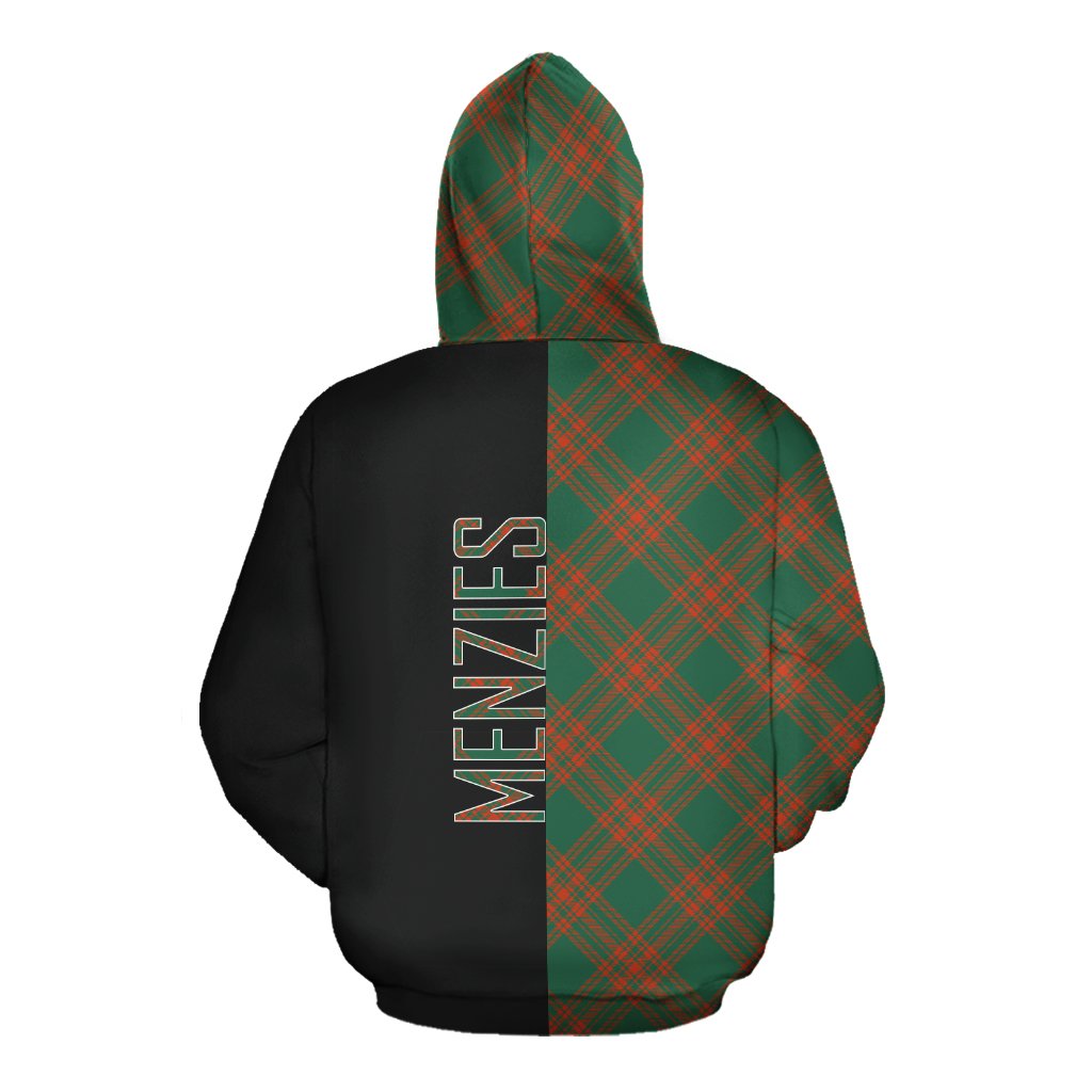 Menzies Green Ancient Tartan Hoodie Half of Me - Cross Style