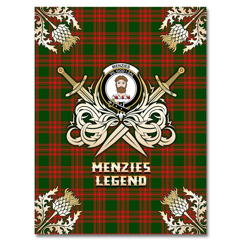 Menzies Green Modern Tartan Gold Courage Symbol Blanket