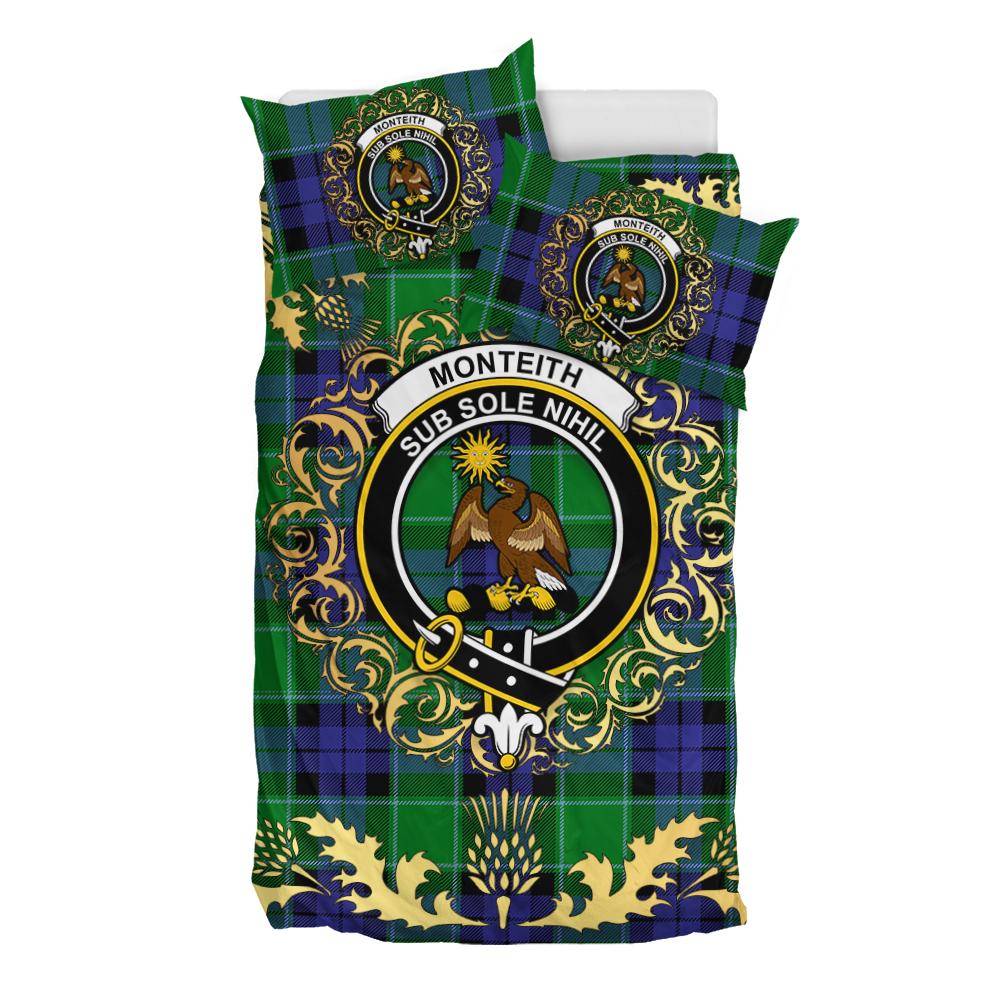 Monteith Tartan Crest Bedding Set - Golden Thistle Style
