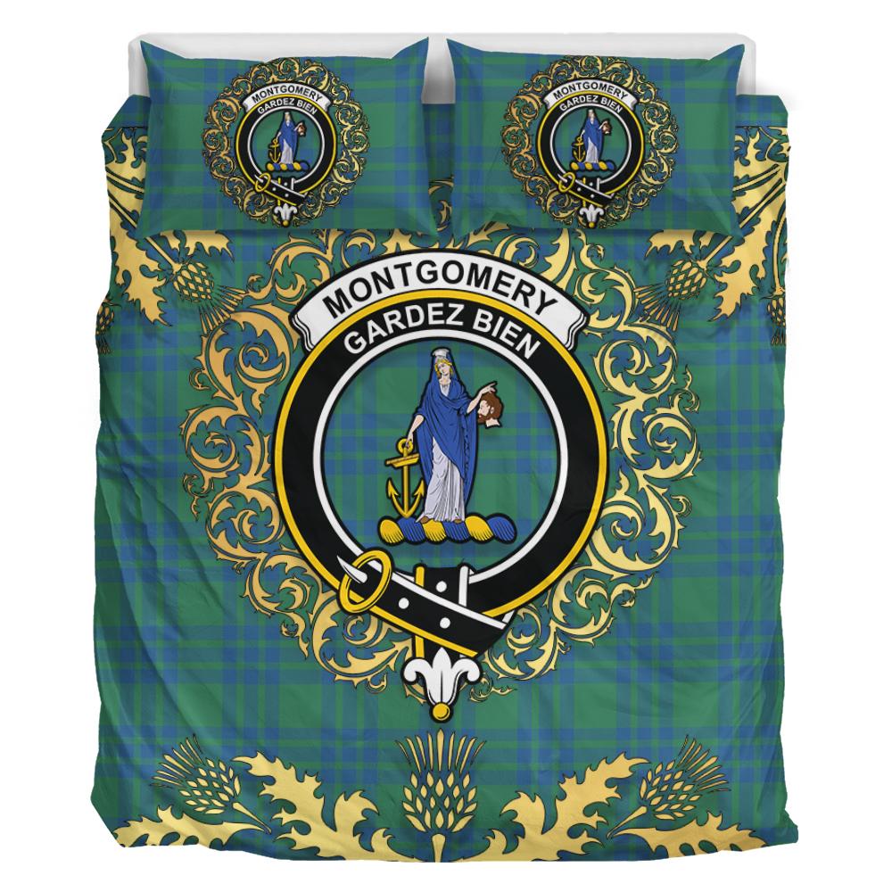 Montgomery Ancient Tartan Crest Bedding Set - Golden Thistle Style