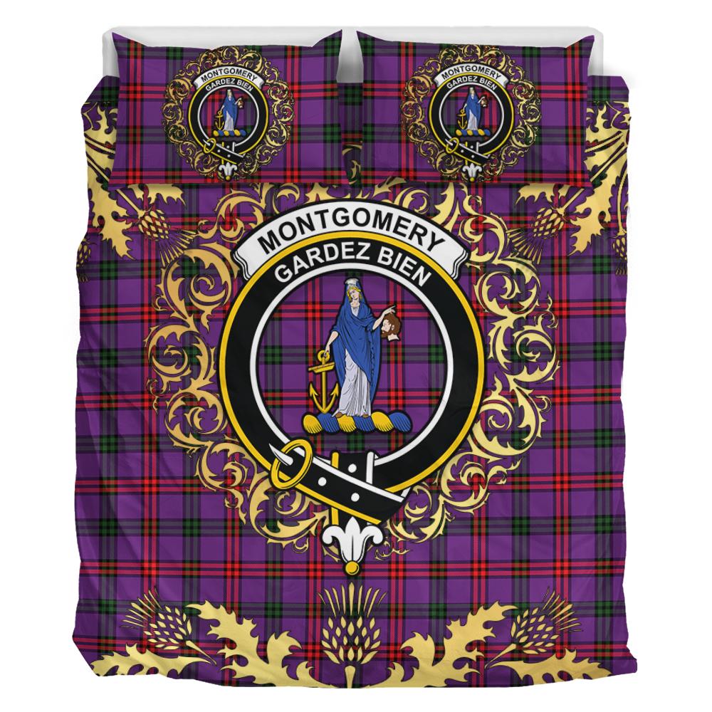 Montgomery Modern Tartan Crest Bedding Set - Golden Thistle Style