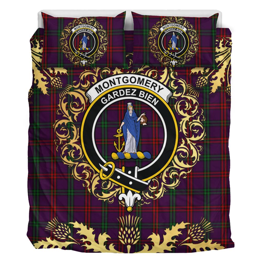 Montgomery of Eglinton Tartan Crest Bedding Set - Golden Thistle Style