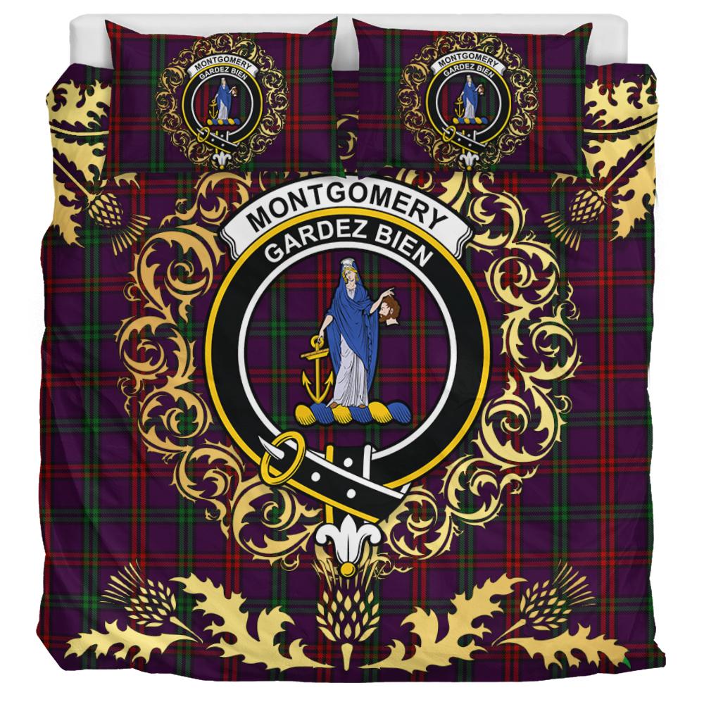 Montgomery of Eglinton Tartan Crest Bedding Set - Golden Thistle Style