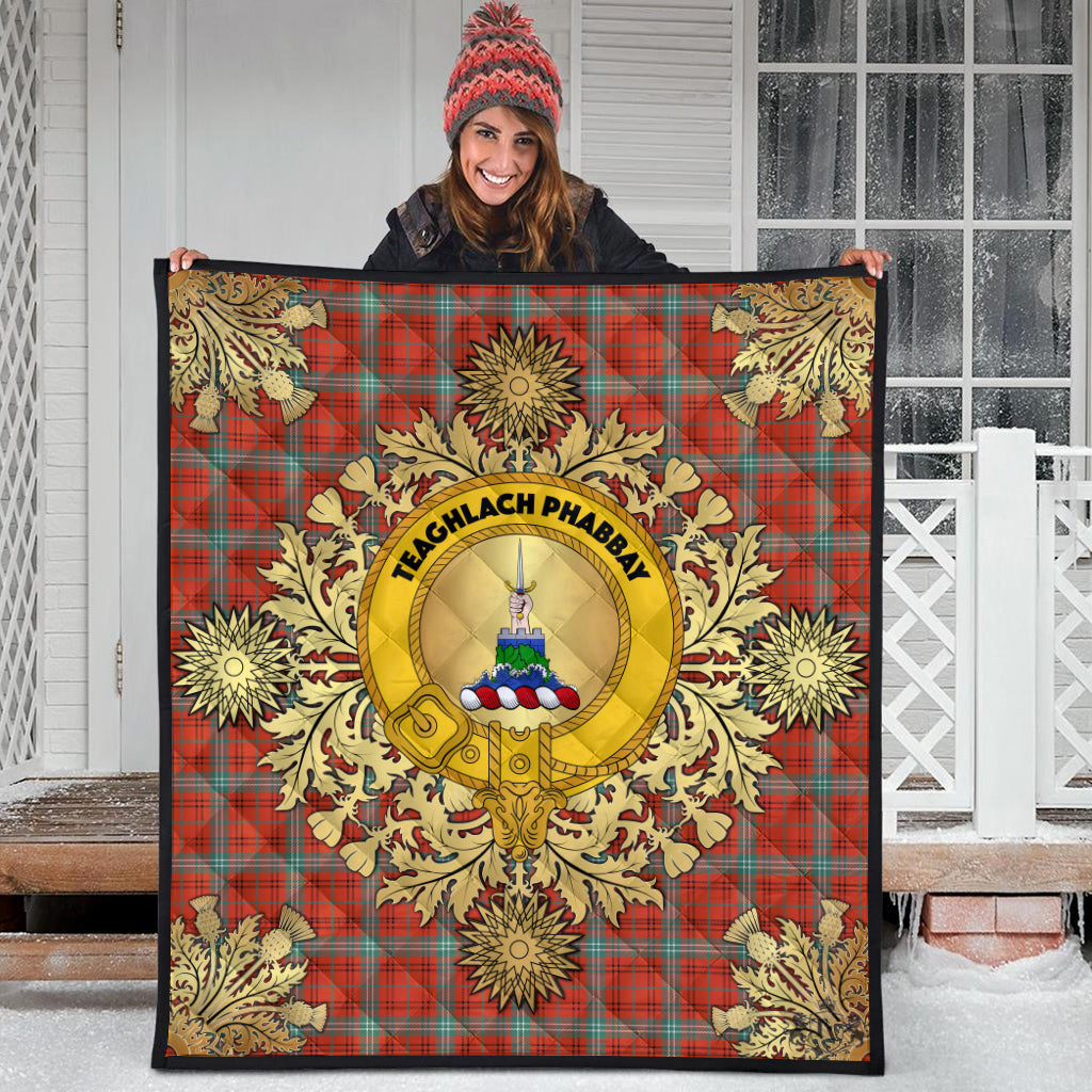 Morrison Red Ancient Tartan Crest Premium Quilt - Gold Thistle Style
