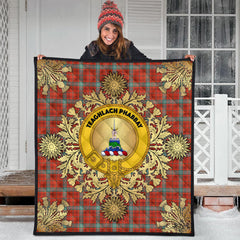 Morrison Red Ancient Tartan Crest Premium Quilt - Gold Thistle Style