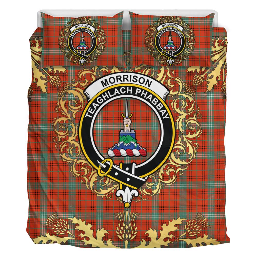Morrison Red Ancient Tartan Crest Bedding Set - Golden Thistle Style