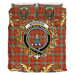 Morrison Red Ancient Tartan Crest Bedding Set - Golden Thistle Style