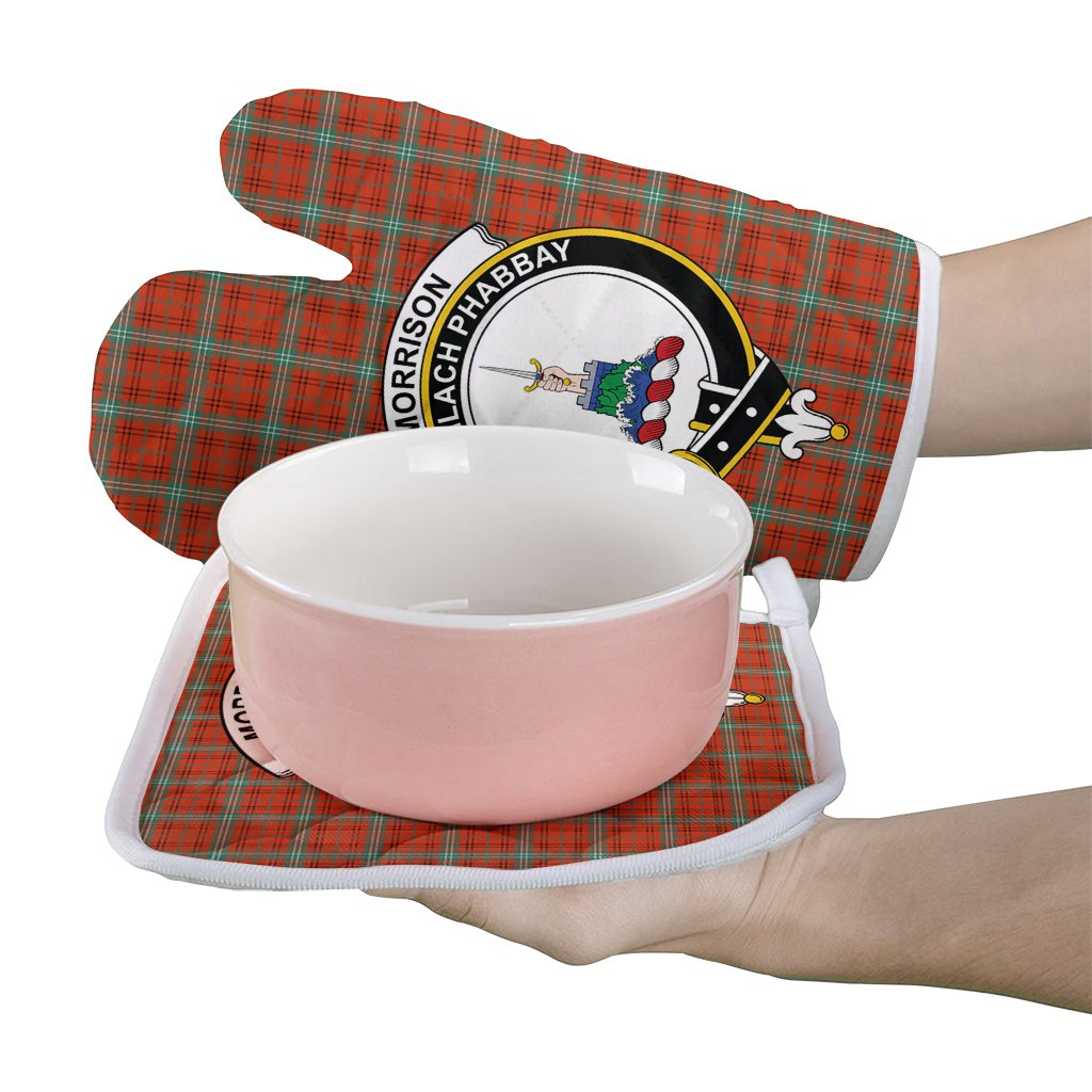 Morrison Red Ancient Tartan Crest Oven Mitt And Pot Holder (2 Oven Mitts + 1 Pot Holder)
