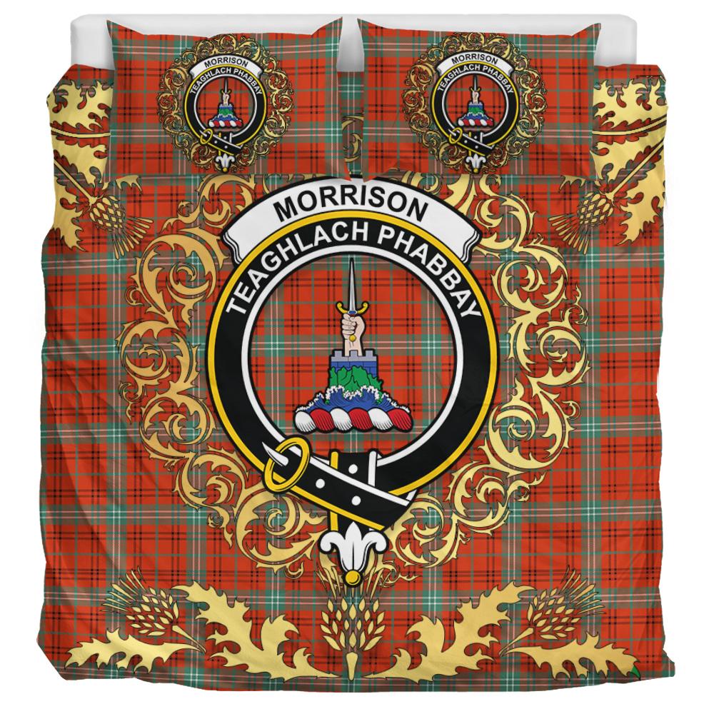 Morrison Red Ancient Tartan Crest Bedding Set - Golden Thistle Style