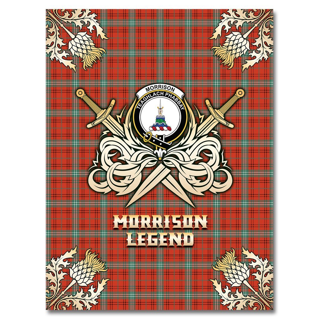 Morrison Red Ancient Tartan Gold Courage Symbol Blanket