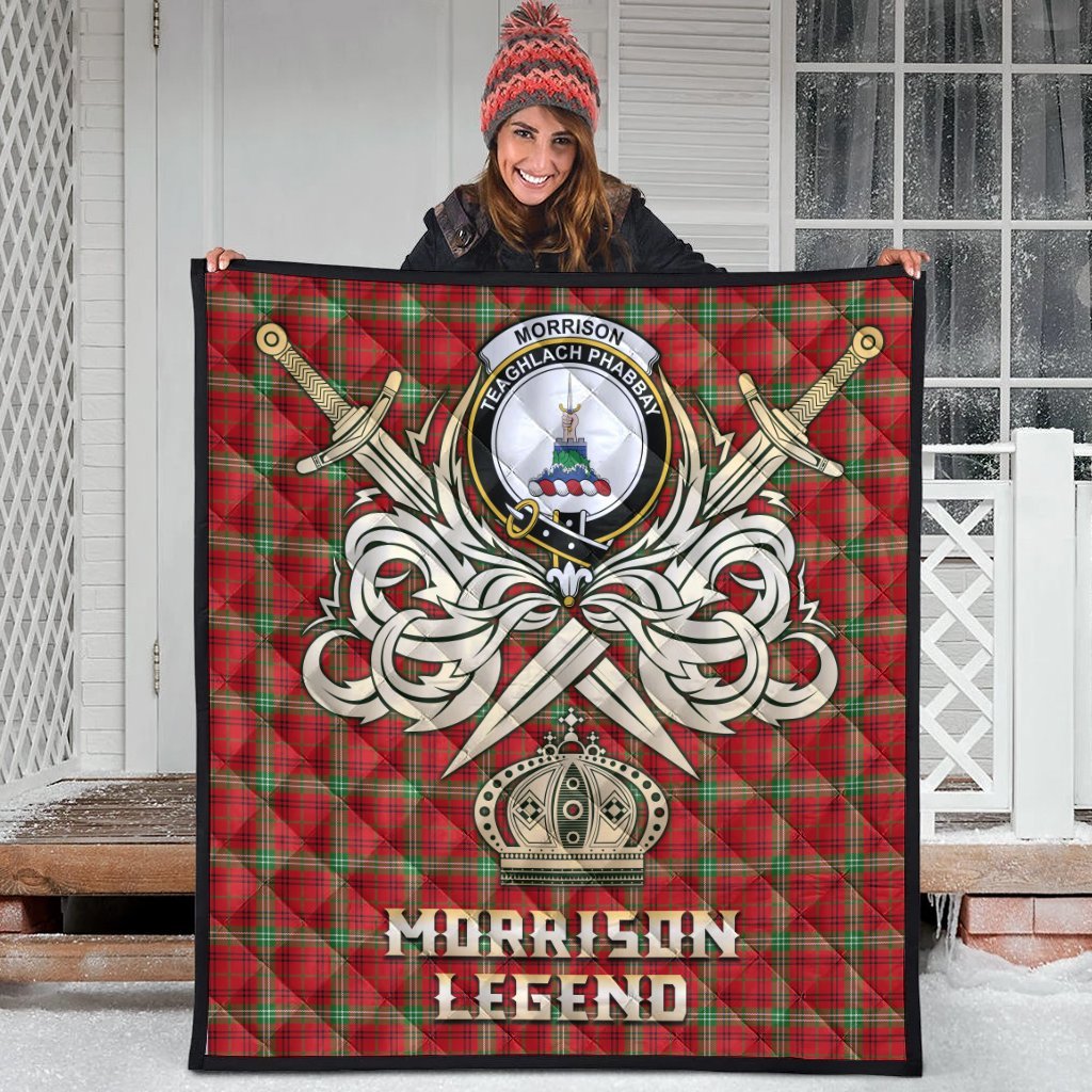 Morrison Red Modern Tartan Crest Legend Gold Royal Premium Quilt