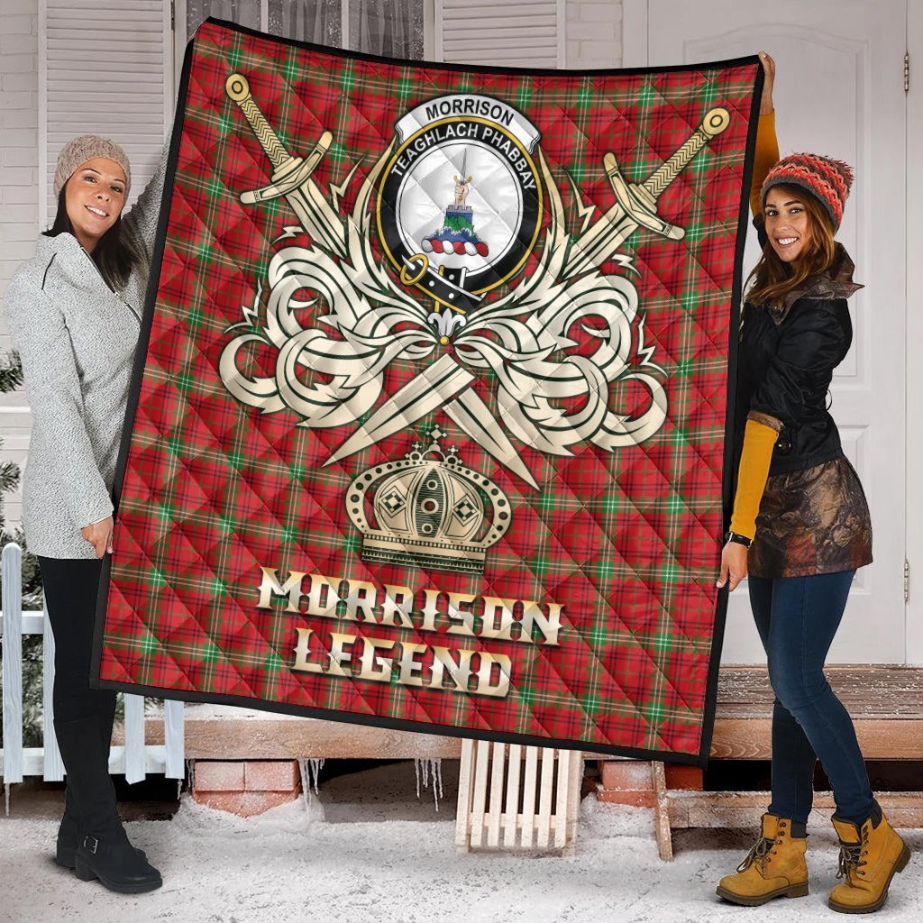 Morrison Red Modern Tartan Crest Legend Gold Royal Premium Quilt