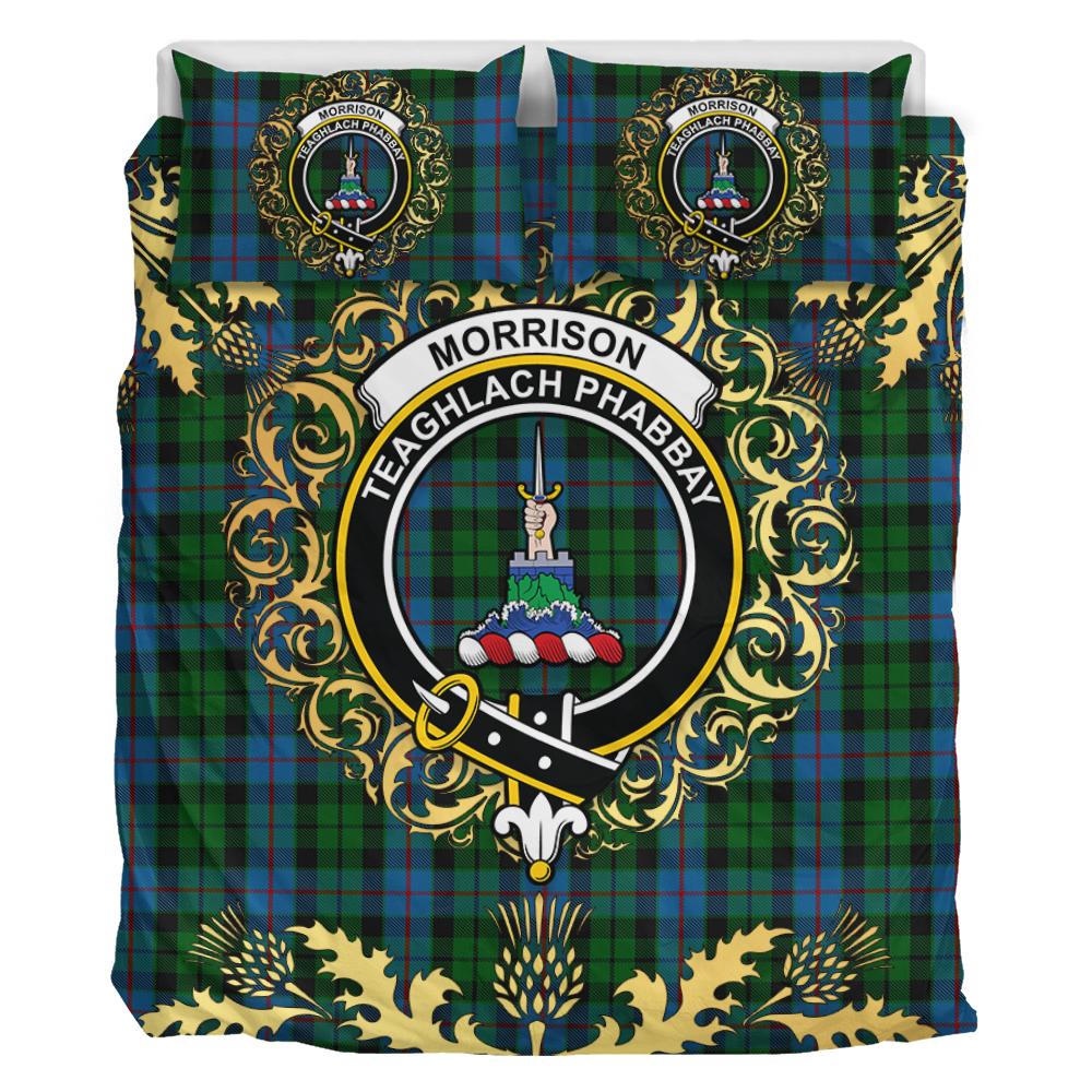 Morrison Society Tartan Crest Bedding Set - Golden Thistle Style